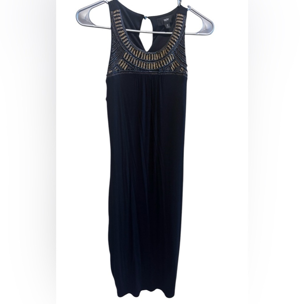 Mossimo Black Beaded Neckline Sleeveless Maxi Dress Lined Round Neck Sz S